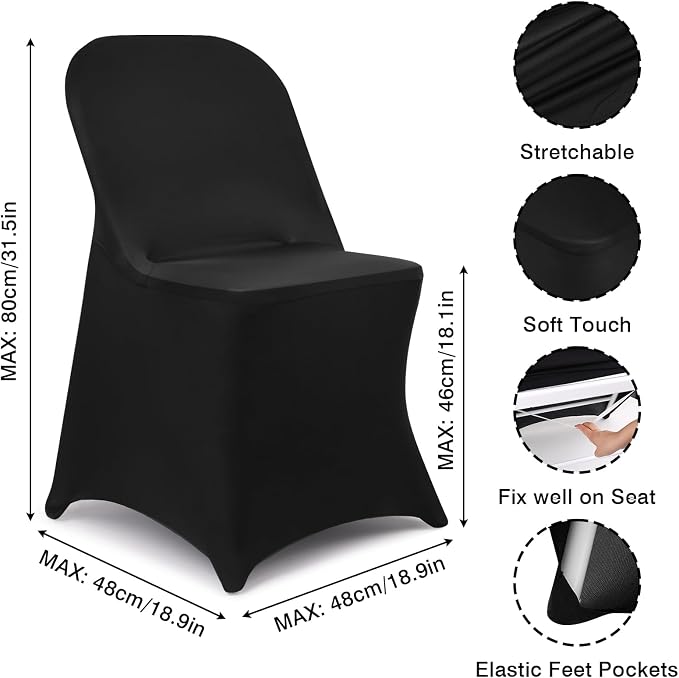 Fixwal 36 Pcs Black Folding Chair Covers Spandex Stretch Slipcover | Spandex - Image 6