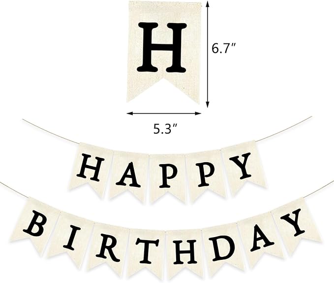 Black Happy Birthday Banner Pre-strung Burlap Bunting Party Backdrop Sign - Image 2