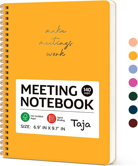 Taja Meeting Notebook for Work Organization - Work notebook with action items, Meeting Minutes Planner Notebook, Perfect Office Supplies for Men & Women - Yellow