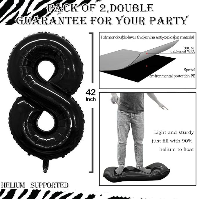 Black Foil Balloons Number 8, Huge Number Balloons - Image 3