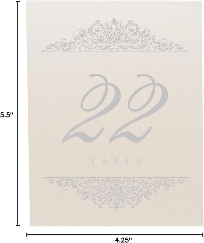 Paisley Wedding Table Numbers (Select Color/Quantity), Champagne, Silver, 1-90, Double Sided, Tent or Use in a Stand, Great for Parties & Restaurants - Made in the USA