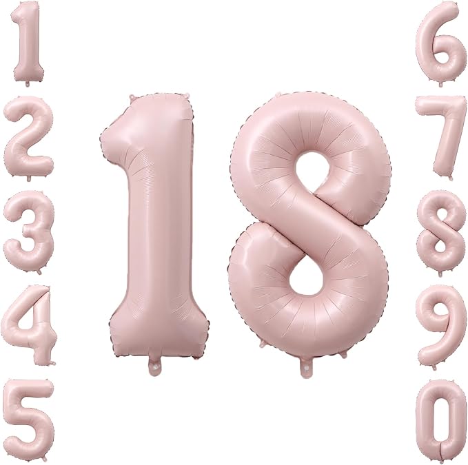 Baby Pink Number 18 Balloon 40 Inch, Matte Blush Foil Numeral Party Supplies | by Unknown