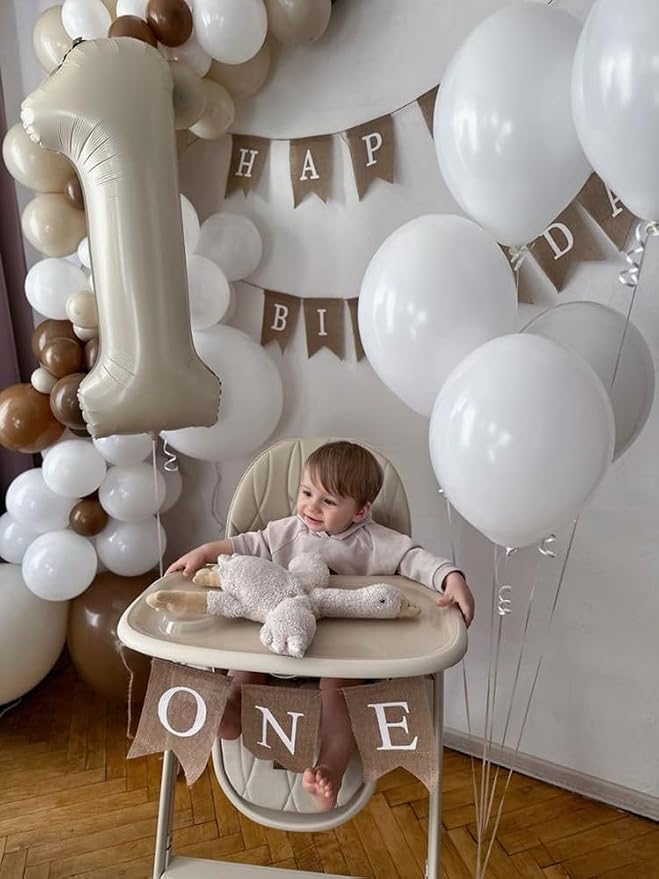 Cream One Number Balloons 40 Inch First Birthday Decorations - Image 4