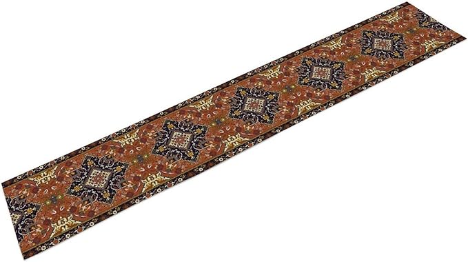 Vintage Boho Orange Table Runner, Country Rustic Farmhouse Magical Abstract Print Pattern for Home Kitchen Table Decor Dining Coffee Room Garden Party Decor 13x36in