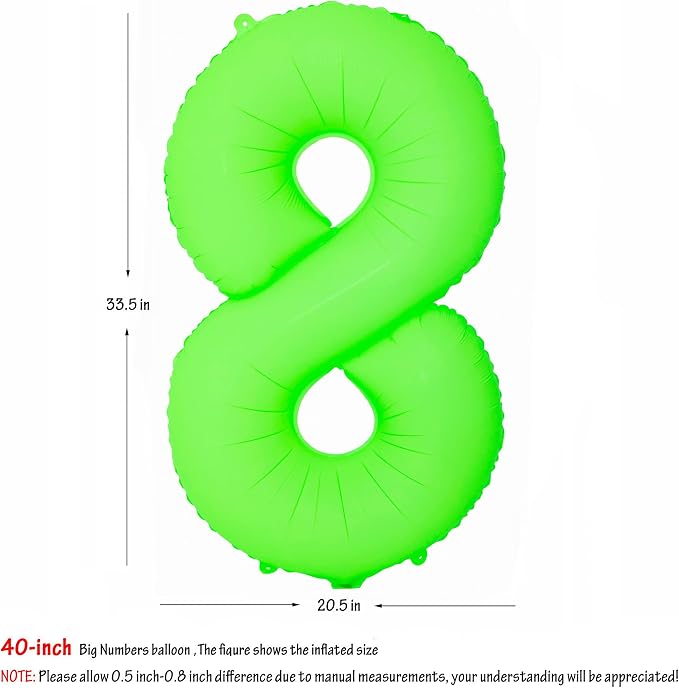 Green Birthday Number 8 Balloon 40 inch Fluorescent Green Number 8 | Helium - Image 2