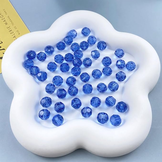 50 PCS 10mm Crystal Glass Beads Round Multiple Faceted Loose Spacer Glass Beads for DIY Handcrafte Bracelet Necklace Earring Jewelry Making(Light Sapphire)