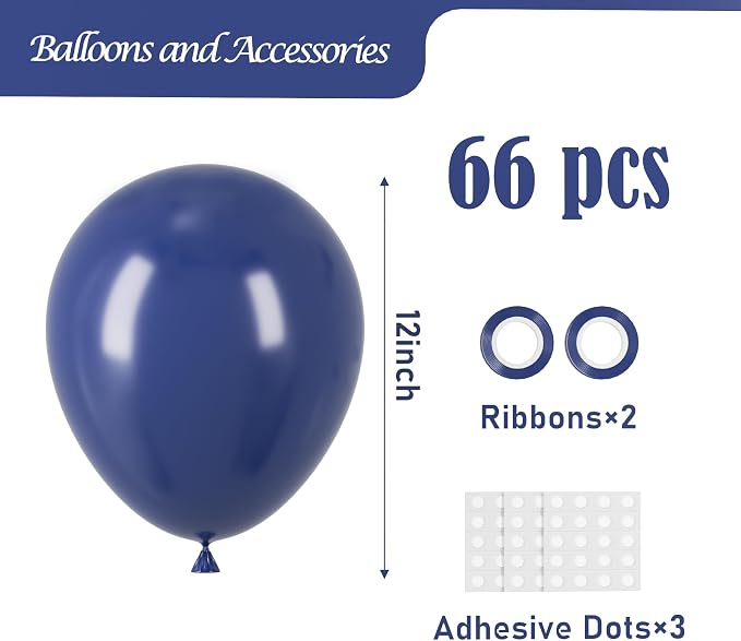 Voircoloria 66pcs Navy Blue Dark Blue Latex Party Balloons, 12inch | - Image 2