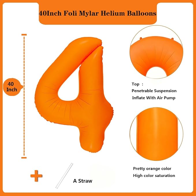 Fluorescent Orange Number Balloon 40 inch Giant Foil Helium Balloons Orange - Image 2