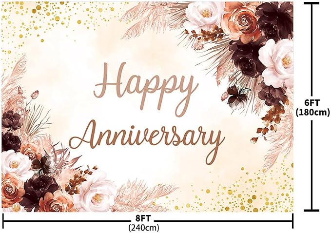 MEHOFOND Boho Happy Anniversary Backdrop Pink Floral Bohemia Pampas Grass - Image 4