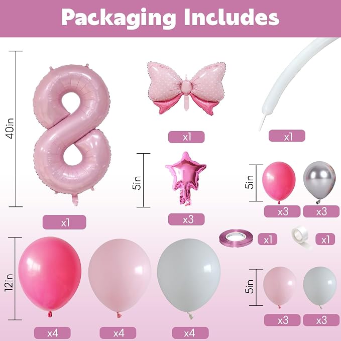 40 Inch Pink Number 8 Balloon for 8th Birthday Decoration Pastel Baby Pink - Image 2