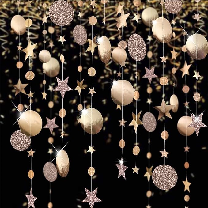 Champaign Gold Party Decoration Champaign Gold Star Circle Dot Hanging Garland by Eeatour