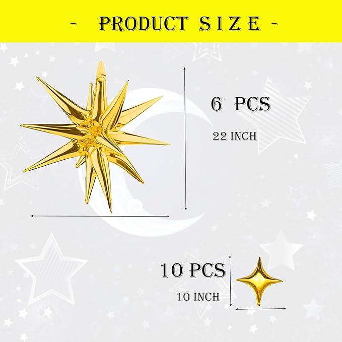 Explosion Star Foil Balloons- 12 Point Star Balloons Gold Spike Balloons | Gold - Image 2