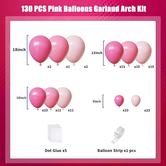 Pink Balloons Arch Kit, Bridal Shower, Valentine's Day Party Decorations - Image 3