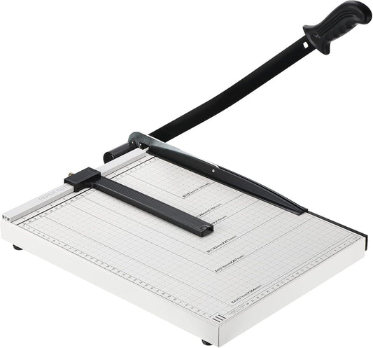 PATIKIL Paper Cutter B4 Stack Paper Trimmer for Cardstock, 15" Cutting Length, Guard Rail Paper Press Tool, Adjustable Guide, Metal Base, 12-Sheet Capacity, Paper Slicer for Office, Home