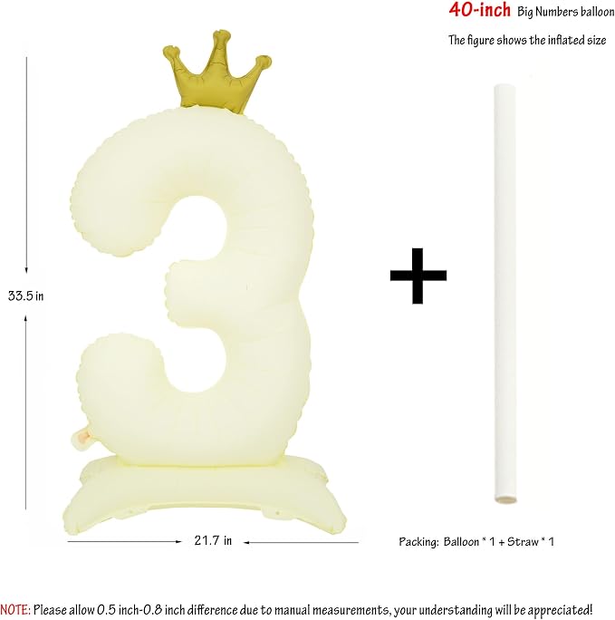 Standing White Crown Number 3 Balloon 40In Retro White Crown 3 Balloon | - Image 2