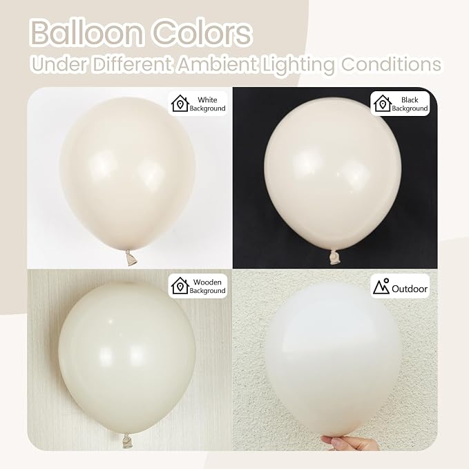 Awenztech 122pcs White Sand Balloons 18 12 10 5 inch Different Sizes Beige - Image 3