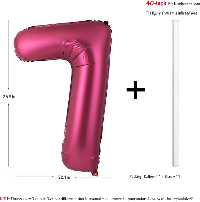 Number 7 Balloons 40 Inch Wine Red Burgundy Foil Number Balloon 7 | Wine Red - Image 2