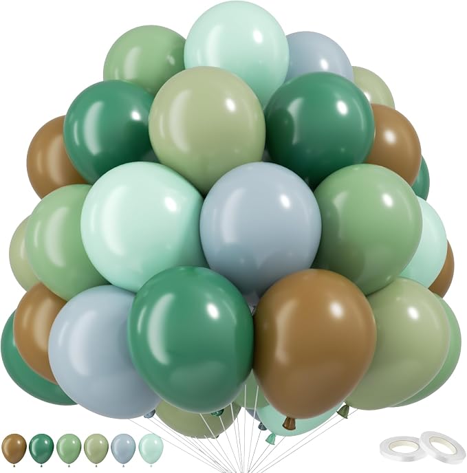 Blue Green Brown Balloons, 12 Inch Sage Pastel Green Balloon Dusty Blue Balloon by Togvu