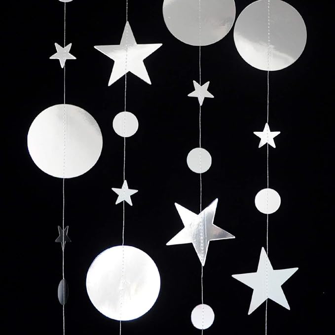 Silver Party Decoration Silver Star Circle Dot Hanging Garland Hanging Streamer - Image 5