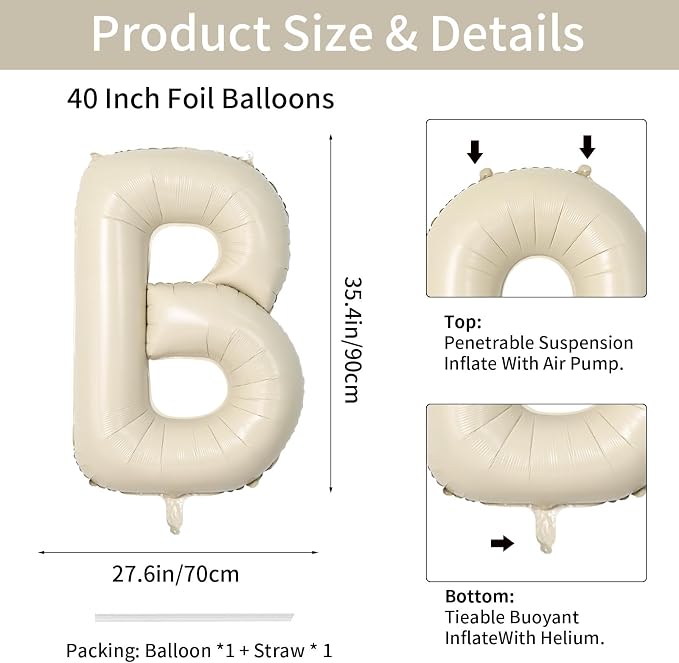 Biapian 40 Inch Giant Cream Foil Balloon - Image 2