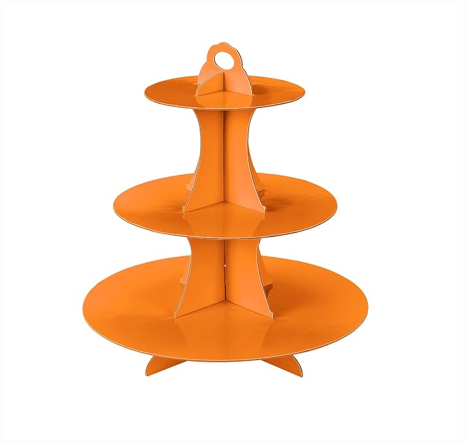 2Pcs 3-Tier Cupcake Stand, Cake Stand holder, Tiered DIY Cupcake Stand Tower for Dessert Table Displays, Birthday Theme Party Favors Decoration, Floral Tea Party, 12" W x 12.8" H, Orange