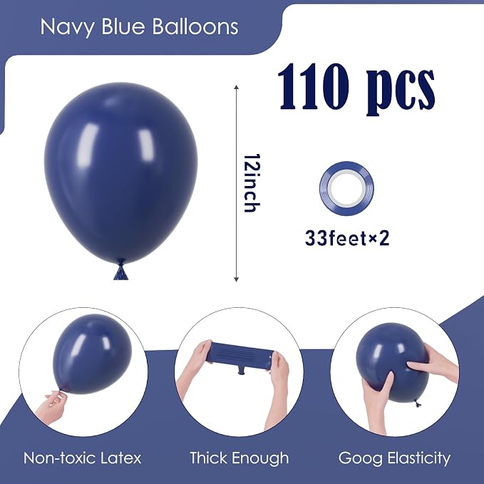 Voircoloria 110pcs Navy Blue Dark Blue Latex Party Balloons, 12inch | - Image 2