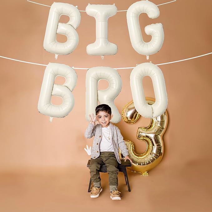 40 Inch Beige Big Bro Balloons Letter, Large Cream White Sand Big Bro Foil - Image 5