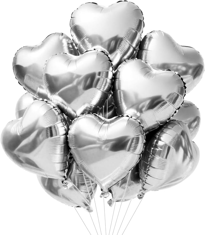 TONIFUL 15 Pcs Silver Heart Balloons 18 Inch Heart Shape Foil Mylar Balloon | by TONIFUL