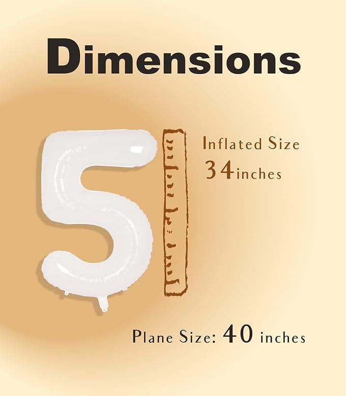 SUWEN 40 Inch White Large 5 Balloon Number Big Foil Helium Numbers 0-9 | Giant - Image 4