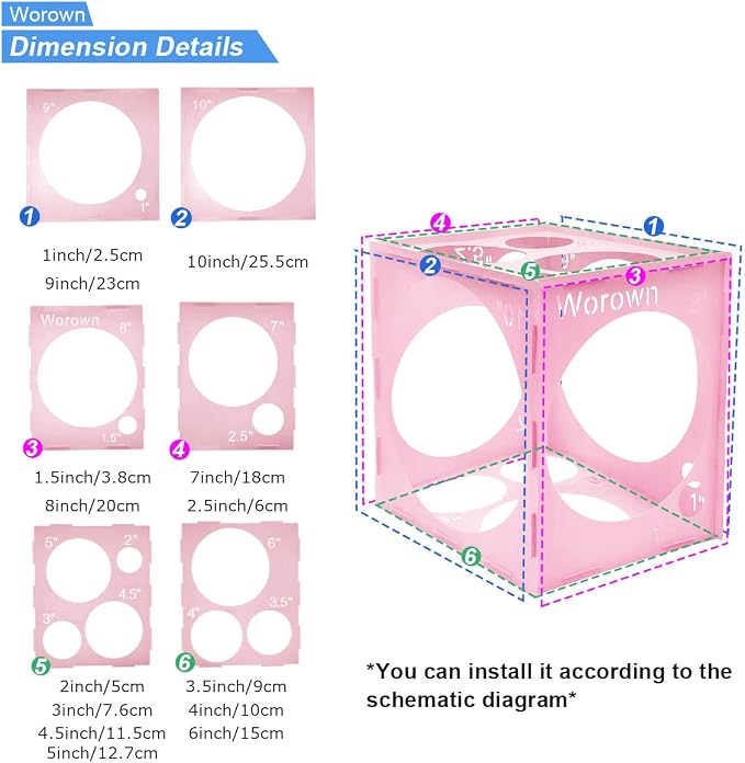 Worown 14 Holes Collapsible Pink Plastic Balloon Sizer Box, 1-10 Inch Balloons - Image 3