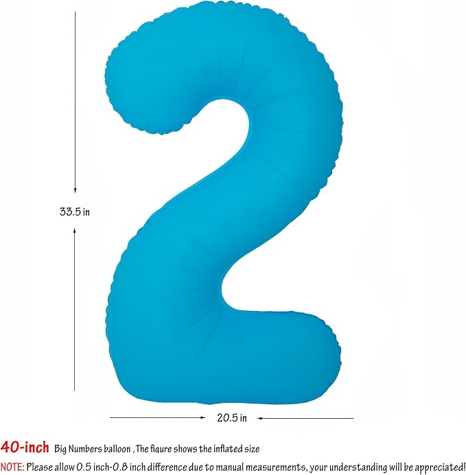 40 in Blue Number Balloon 2 Blue Fluorescent Birthday balloon Number 2 | Helium - Image 2