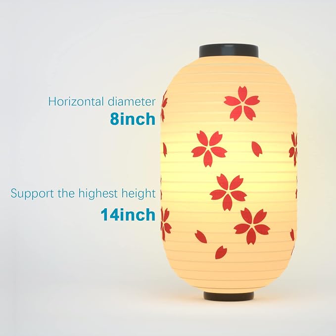 Traditional Japanese Style Beige White Silk Cherry Blossom Lantern 8 x 14 Inch - Image 3