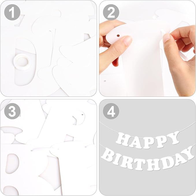 White Happy Birthday Banner Sign Happy Birthday Bunting Banner Flag Garland - Image 6