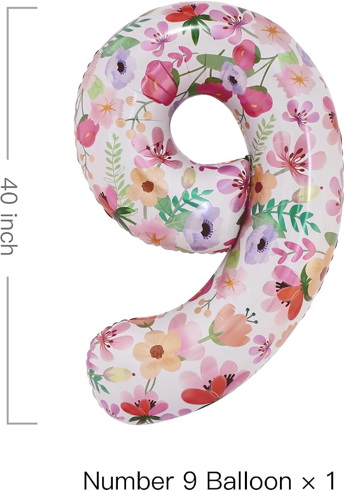 Flower Balloons 40 Inch Floral Number 9 Balloon - Image 2