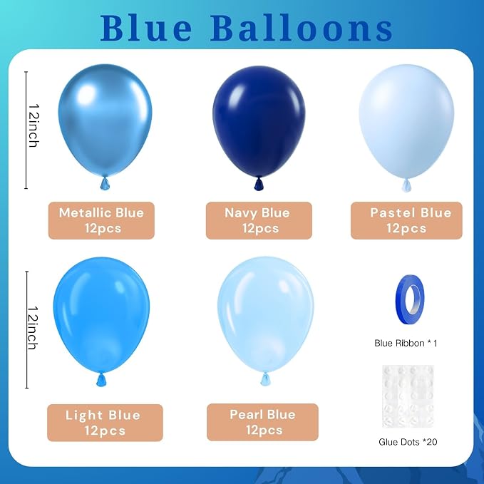 BAUANOOY Blue Balloons Metallic Blue Balloon, Graduation, Birthday Party - Image 2