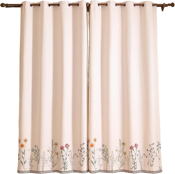 Designer French Linen Printed Curtain, 2 Panels, Light Beige Decor Draps - Image 4