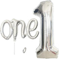 2Pcs Silver Foil 40" Number 1 and 26" Script Letter One Balloon Set | Large by WEILINZHOU