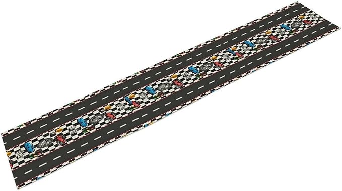 Race Car Table Runner,Checkered Flag Black and White Race Cars Pattern Print Tablecloth Burlap for Hotel Indoors Outdoor Dining Room Kitchen Home Decor,W13X L60 in