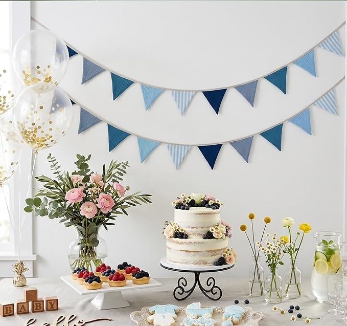 2Pcs Triangle Bunting Flag No-DIY Cotton Fabric Garland Reusable Party Banner - Image 2