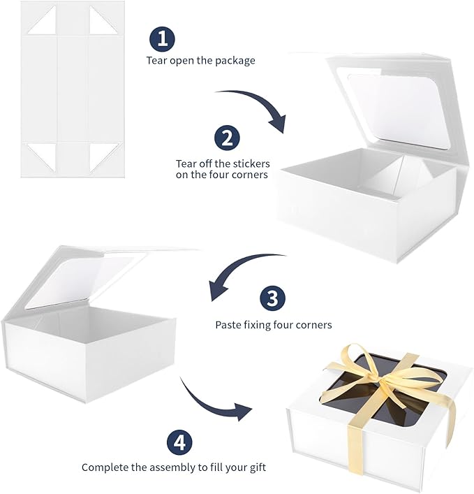 White Gift Boxes with Window,7.5"x7.5"x3.1" Bridesmaid Boxe for Gift Giving,Birthday Gift Box with Magnetic,Closure Lid Gift Boxes for Presents,Cute Boxe,Luxury for Gift Packaging,Gift Box for Wrapping Gifts