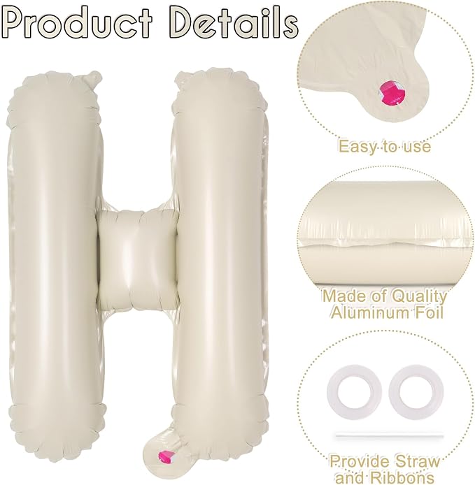 52 Pcs Cream Letter Balloons, 16 Inch Foil Alphabet Letter Balloons, Letter A-Z - Image 5