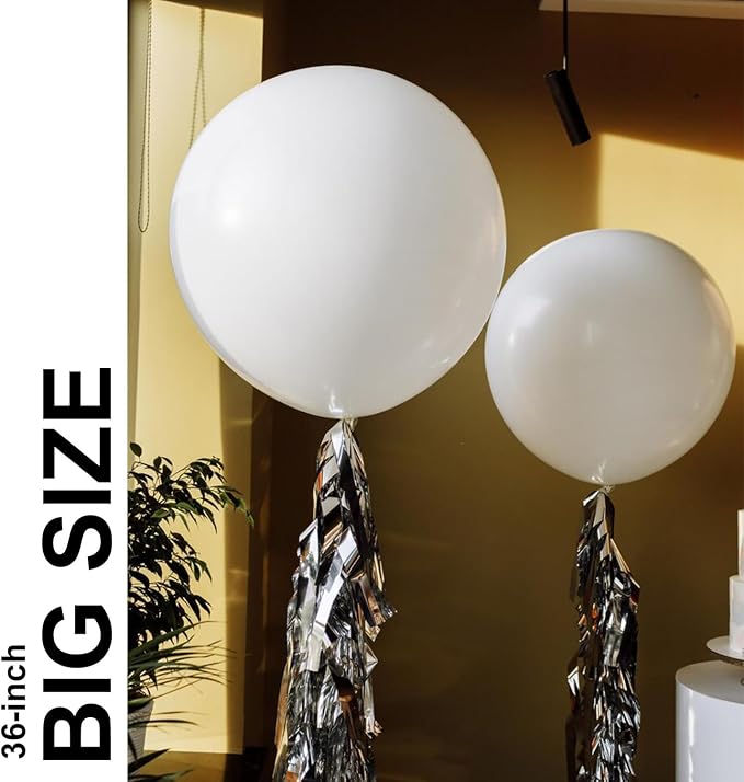 White Balloons Birthday Decorations 10 Pack 36 inch Round Wedding Ballons - Image 3
