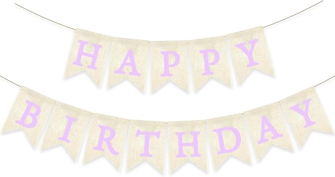 Purple Happy Birthday Banner Pre-strung Burlap Bunting Party Backdrop Sign by Unknown