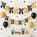 1 String of 8PCS Black&Gold Bow Garland Banner Decoration, Pre-Strung Satin by Unknown
