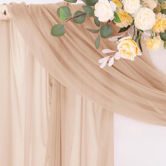 Socomi Wedding Arch Draping Fabric 29" x 20Ft 1 Panel Nude Sheer Outdoor Curtain Drapes Extra Long for Bridal Baby Shower Ceremony Birthday Party Decor