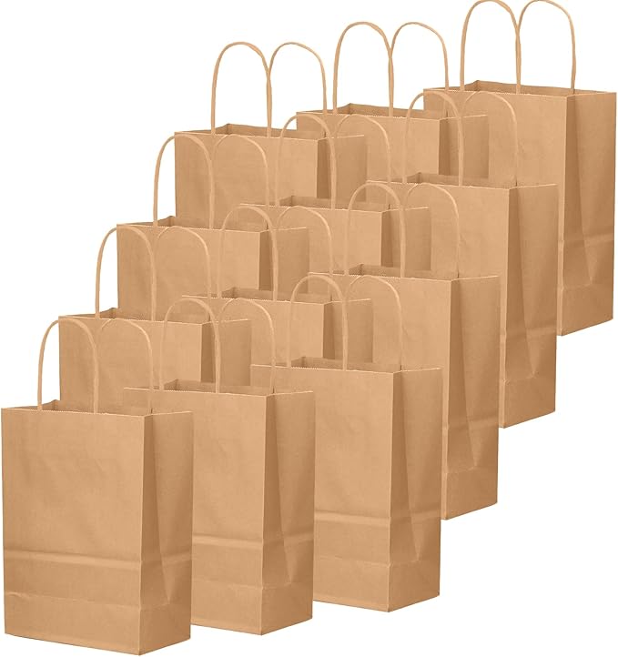 qiqee 30-Packs Brown Gift Bags with Handles Bulk 10.8"x8.3"x4.3" Medium Size Kraft Paper Bags Multiple Uses (Medium Size)