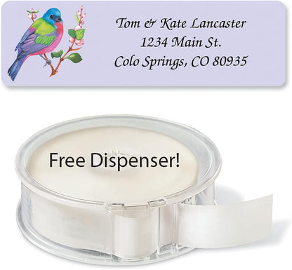 Birds Rolled Personalized Return Address Mailing Labels with Dispenser, Set of 500,5 Designs, Small ¾ x 2½ Inch Size, Custom Self-Adhesive Sticker Roll, by Colorful Images