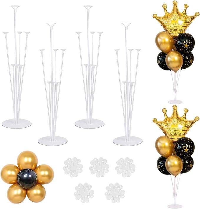 4 Sets of Table Balloon Stand Kit, 1 Roll of Glue and 5 Flower Clips by ROYUYE