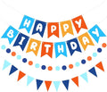 Blue & Orange Happy Birthday Banner, Happy Birthday Decorations Hanging by Unknown