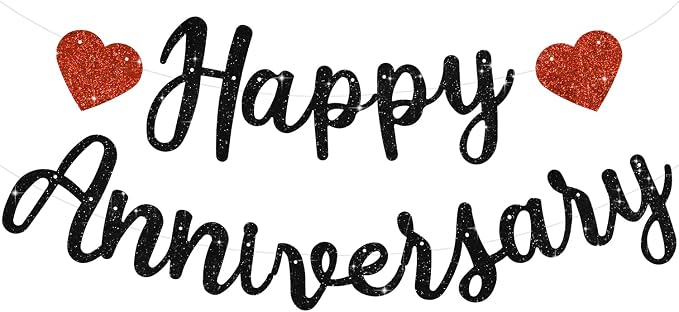 BEISHIDA Pre-Strung Glitter Black Happy Anniversary Banner Wedding Decor | by Beishida